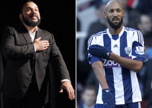 Dieudonné in full swing (left), replicated by Anelka (right)